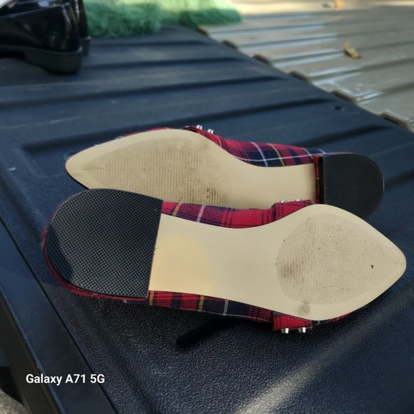 JustFab Red plaid Neve Loafers With Rivets for Trendy women 7 - Picture 3 of 6